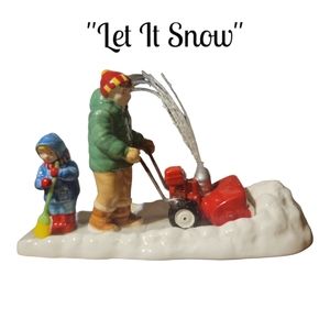 Vtg Dept. 56 #54923 Snow Village LET IT SNOW, Boy Sweeping Father Snowblower